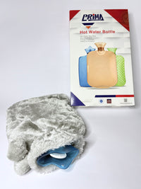 قربة مياه جلد ٢ لتر بكساء فرو لونه رمادي لامع